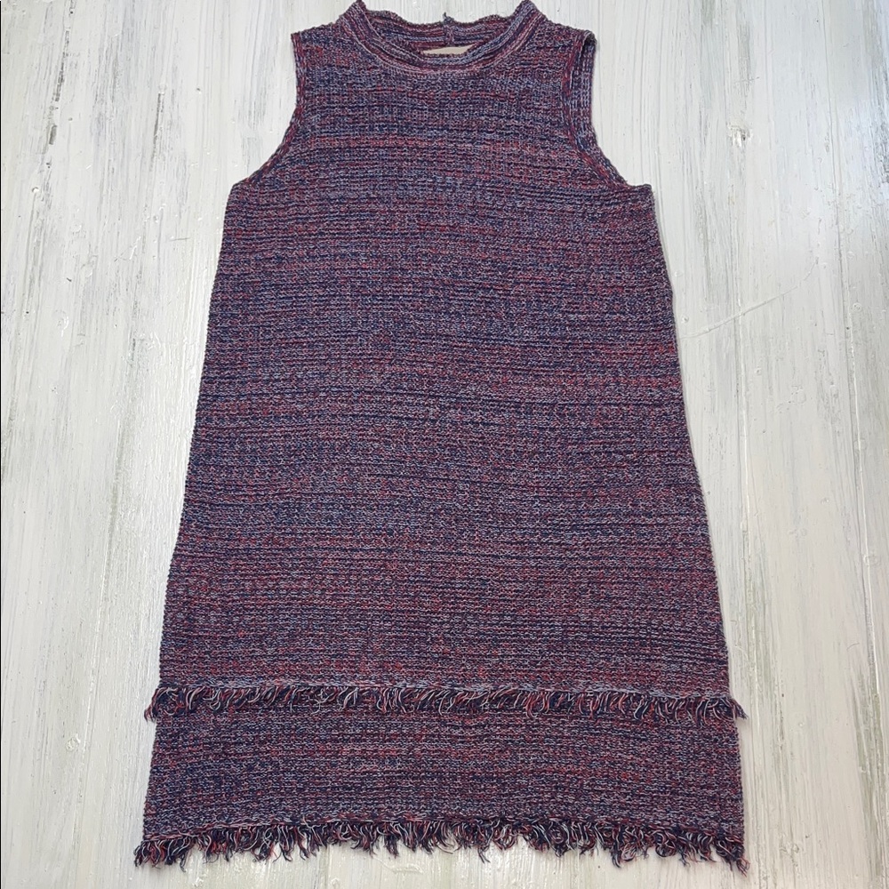 ๐5/$25 Ethereal by Paper Crane Boho Tweed Navy & Burgundy Mini Dress Sz S - Picture 3 of 7